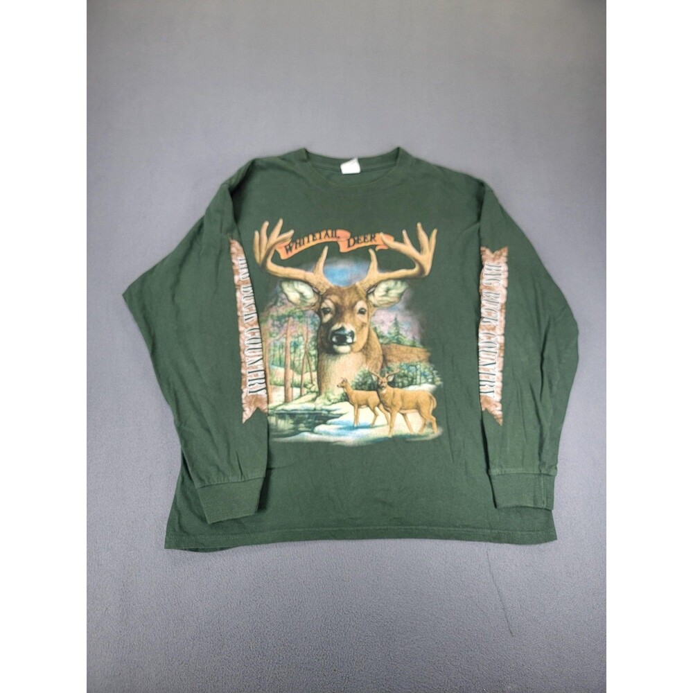 Whitetail Deer Shirt Mens XL‎ Green Big Buck Country Graphic Hunting Tee USA VTG